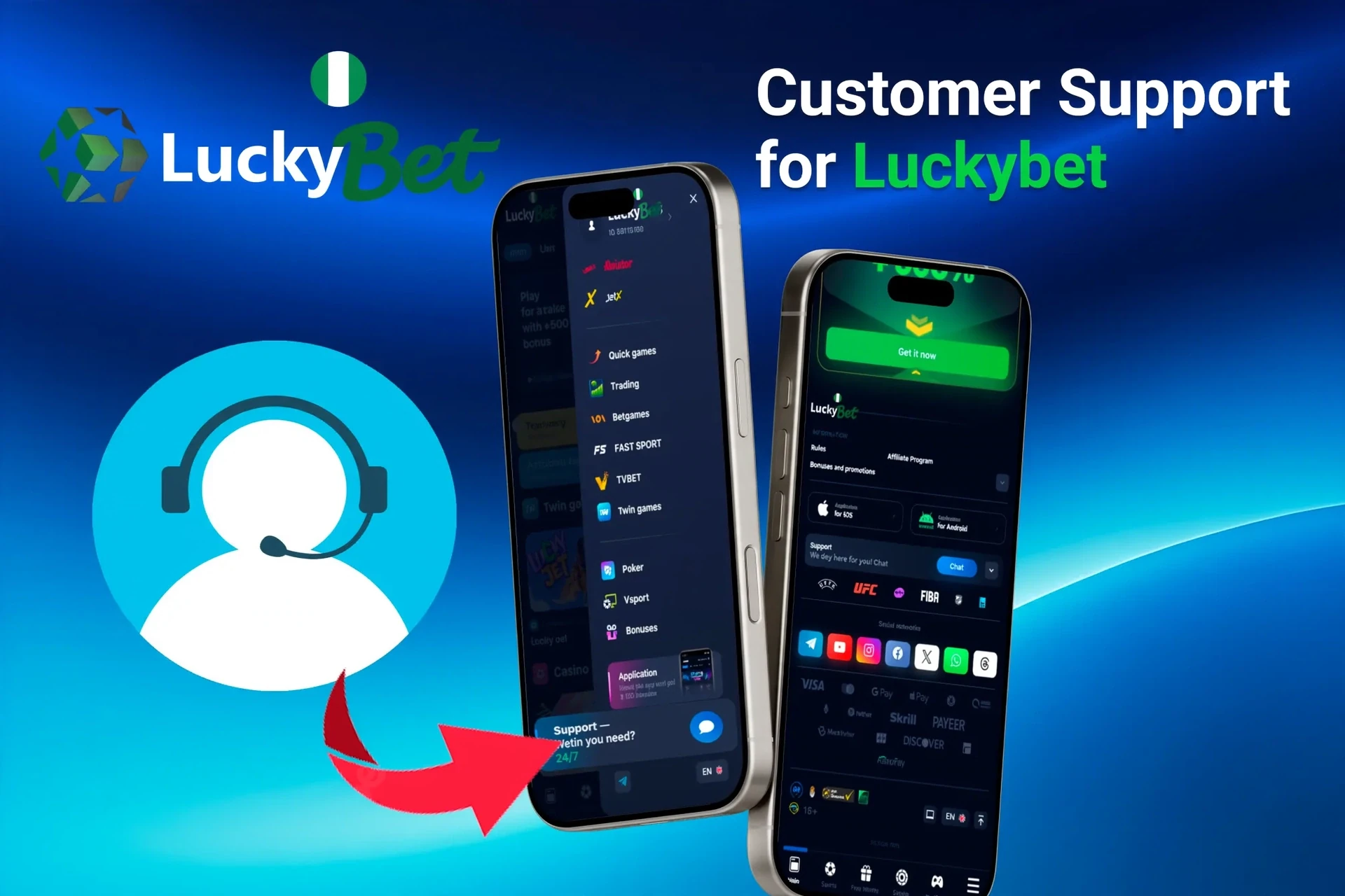 Customer support feature for the app, highlighting options for contacting support through the app