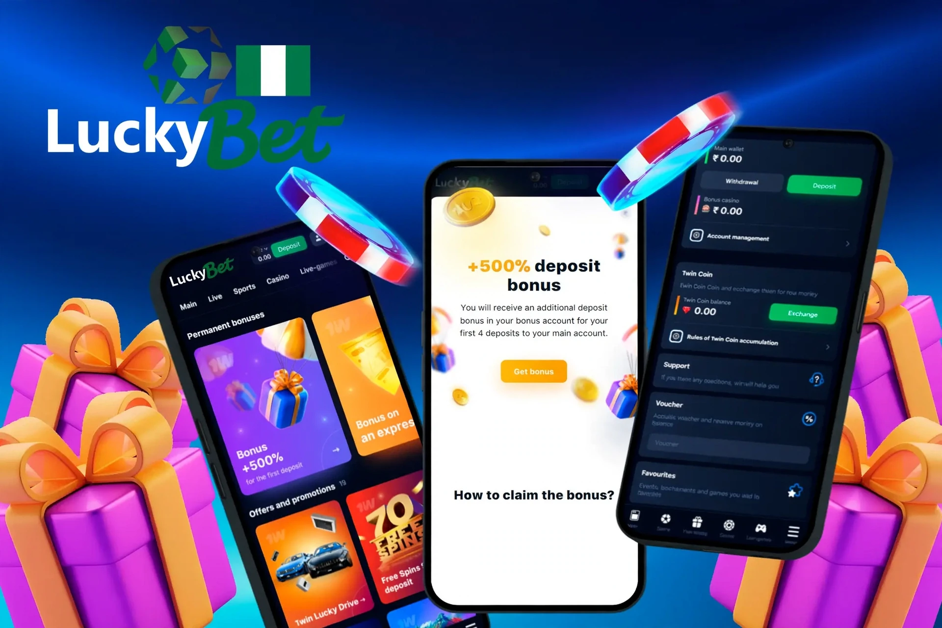 app showing instructions to claim up to a 250% deposit bonus on mobile with colorful gaming elements