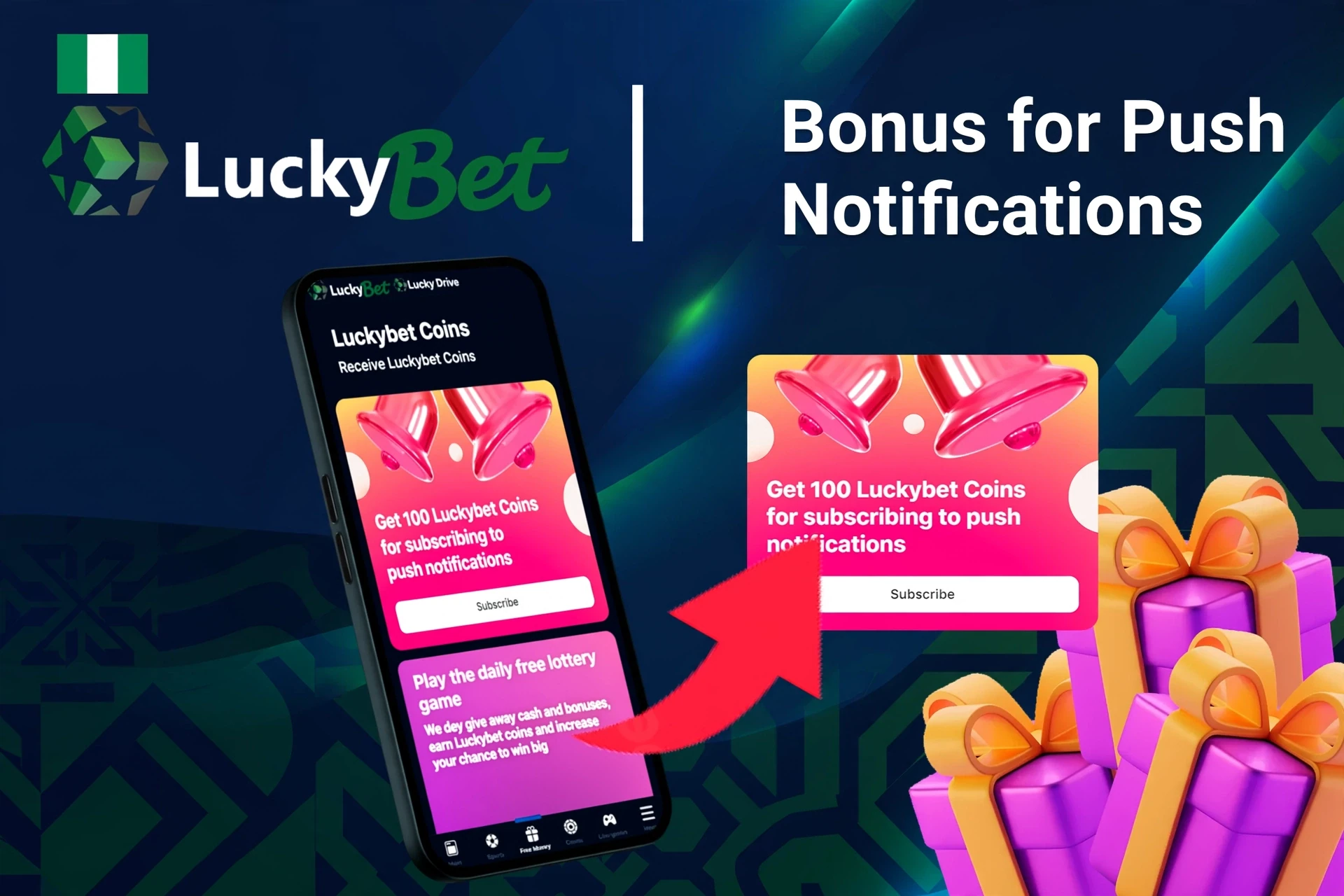 mobile app showing bonus offers and promotions with coins and poker-related graphics